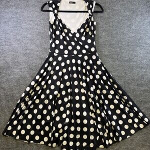 Georgiou Studio Womens XS Black White Polka Dot Fit Flare Midi‎ Dress